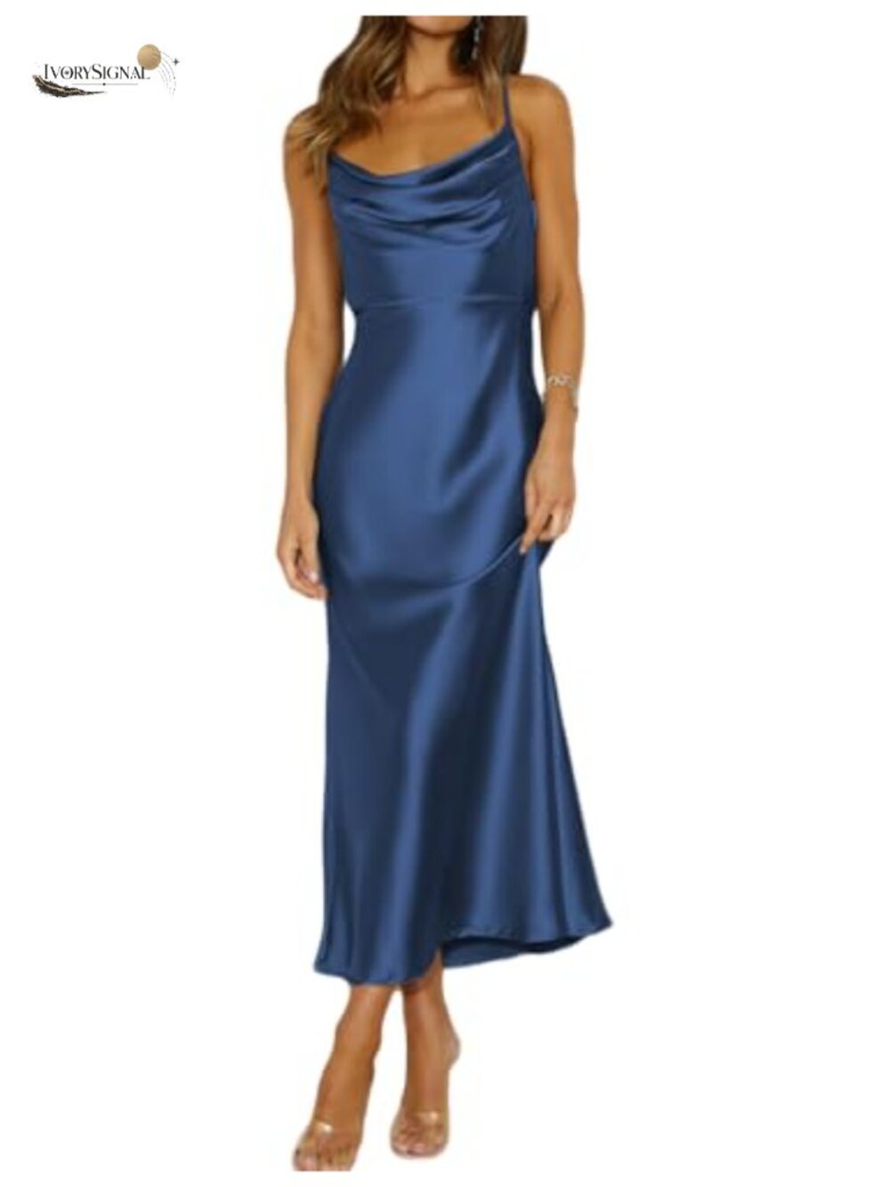 Satin Cowl Neck Backless Midi Dress